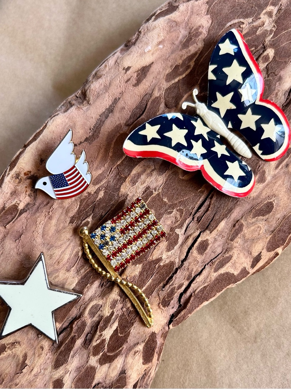 Patriotic Butterfly & Star - Red, White & Blue Brooch Bundle